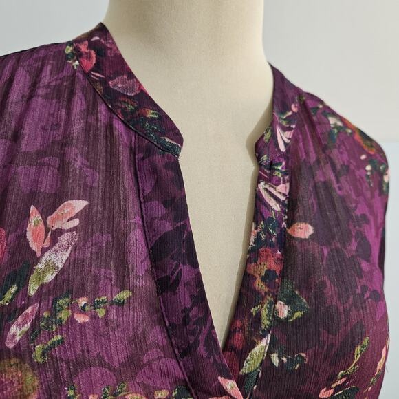 Kut from the Kloth Purple Floral Semi Sheer Long Sleeve Boho Top Womens Large - Picture 8 of 15